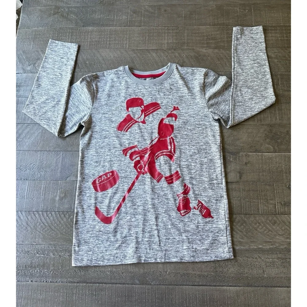 Gap Boys Gray Red hockey Athletic Long Sleeve Tee Size XL 12